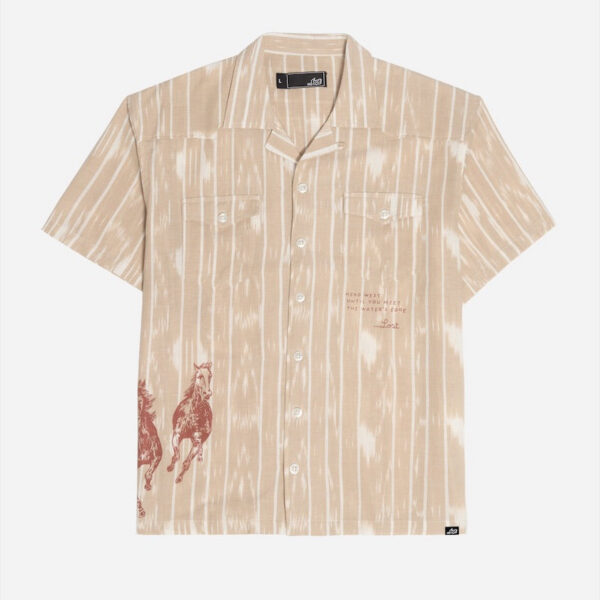 Casual tan shirt featuring animal print