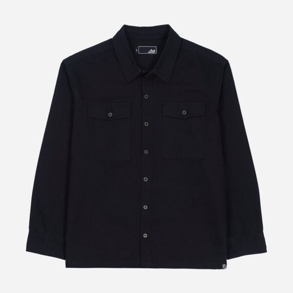 Long-sleeve black shirt, front view
