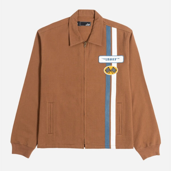 Brown jacket with stripe and patch