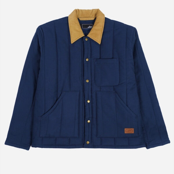Stylish blue jacket on white background