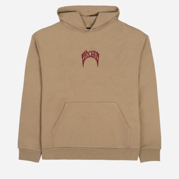 Beige hoodie with red graphic design