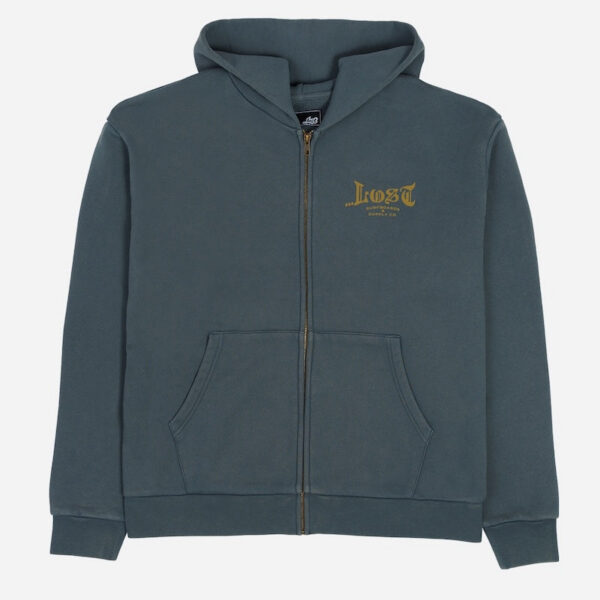Casual blue hoodie with small logo