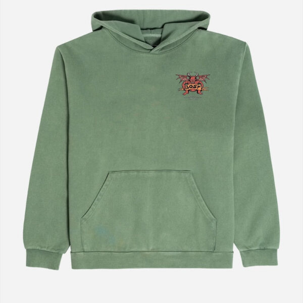 Olive hoodie featuring chest design
