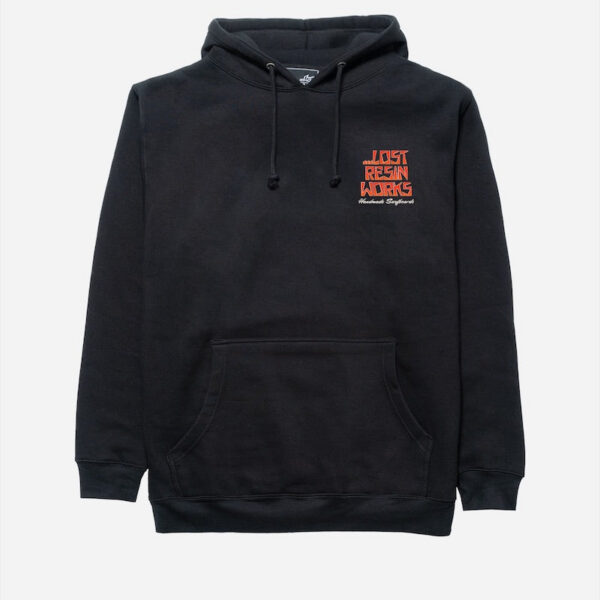 Black hoodie with red text design