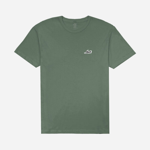 Olive green shirt, graphic emblem