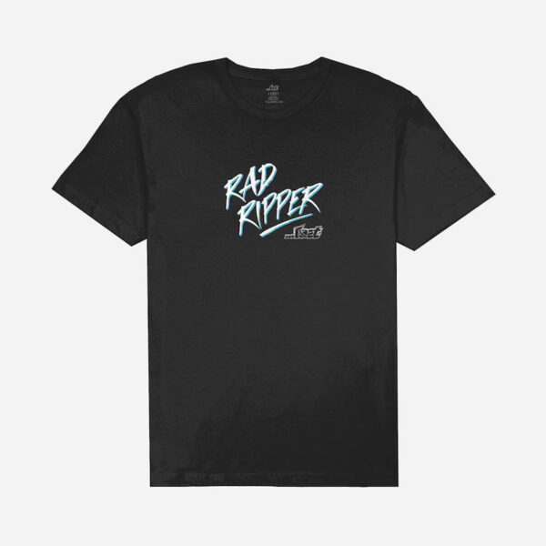 Black t-shirt with "Rad Ripper" design