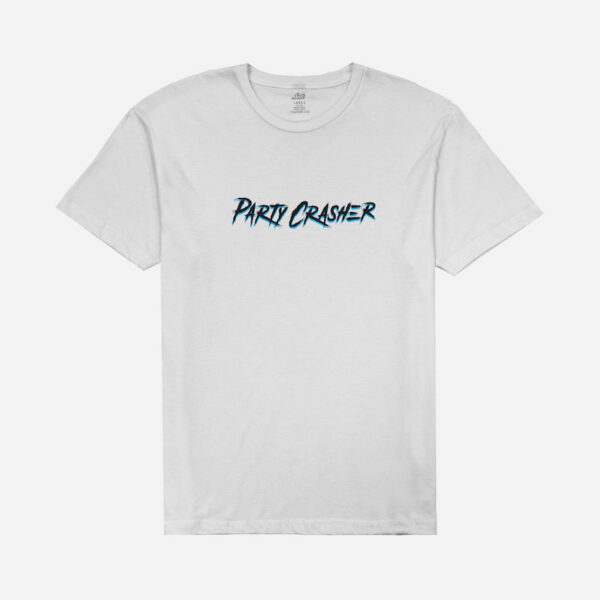 White t-shirt with "Party Crasher" text