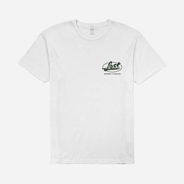 Plain white shirt featuring subtle graphic