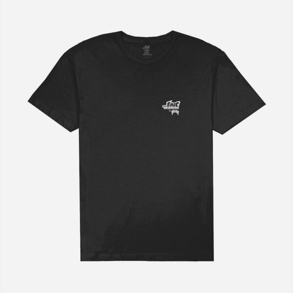 Black t-shirt with small white logo