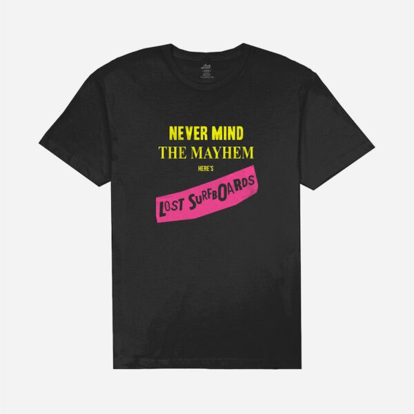 Black t-shirt with colorful graphic text