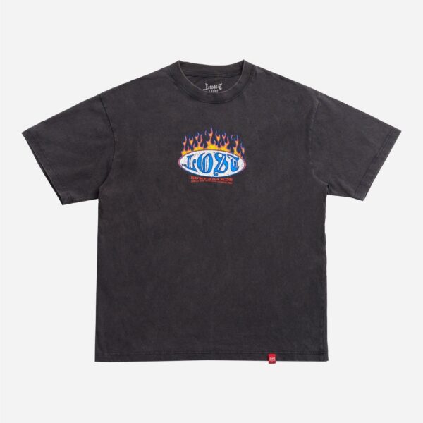 Black t-shirt with flame graphic design