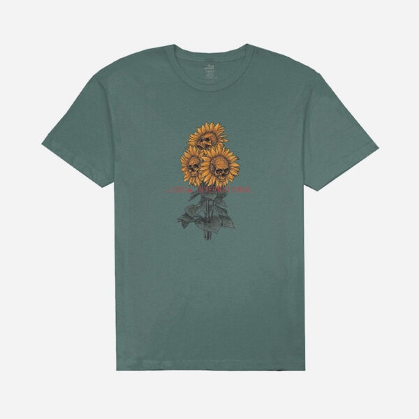 Sunflower graphic on green shirt