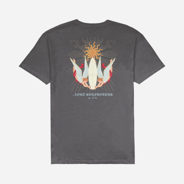 Graphic tee featuring vibrant surfboards design