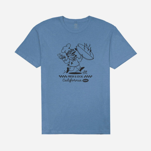 Cartoon chef on blue shirt