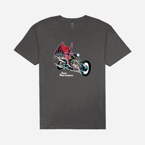 Graphic tee featuring demon on bike
