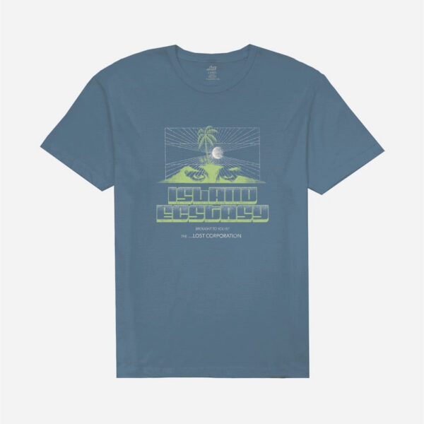 Blue shirt featuring palm island design