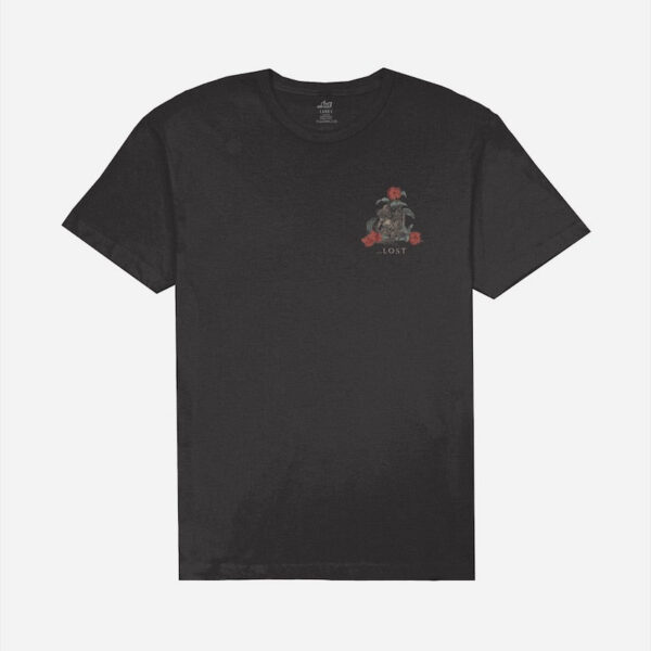 Simple black shirt featuring subtle artwork