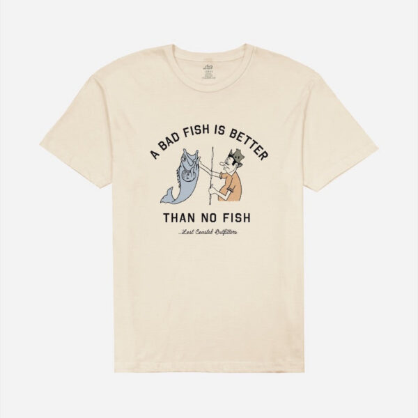 Beige shirt with humor fishing graphic