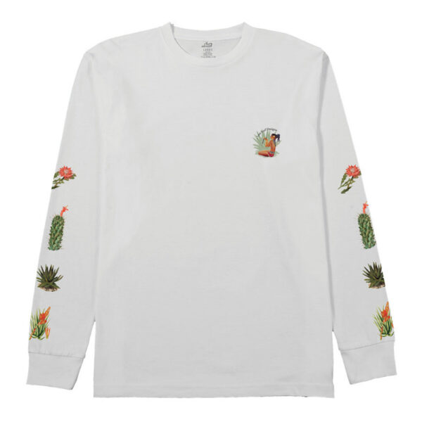 Cactus-themed white long-sleeve t-shirt