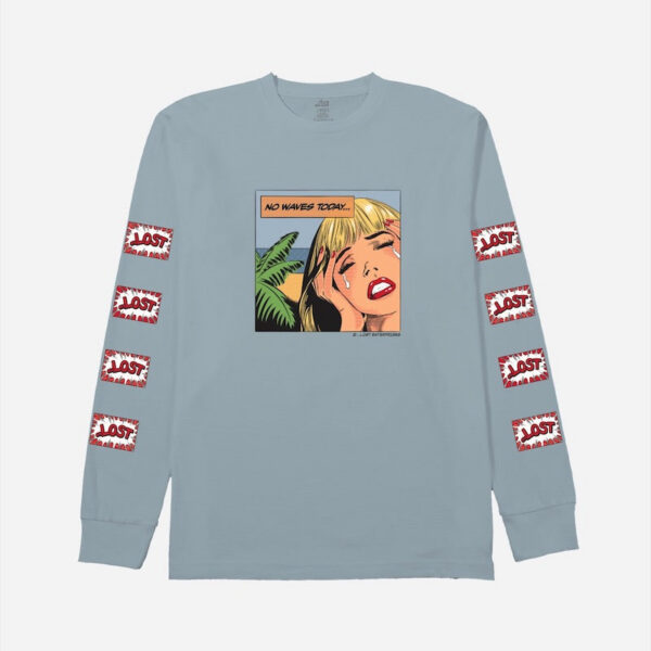 Graphic tee with red text sleeves