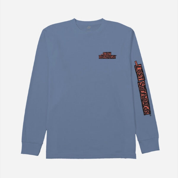 Blue long-sleeve shirt with text design
