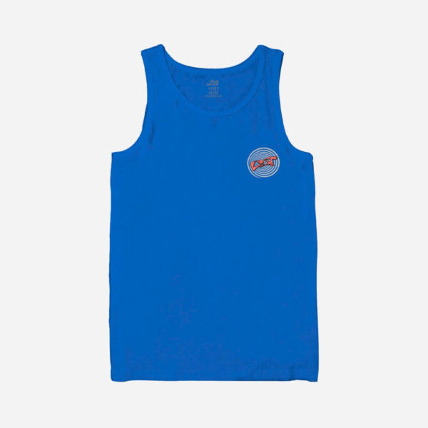 Sleeveless blue shirt on white background