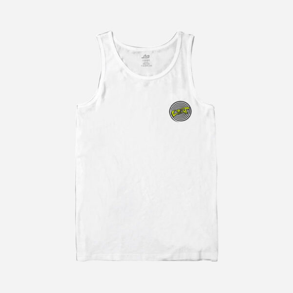 White tank top with circular logo