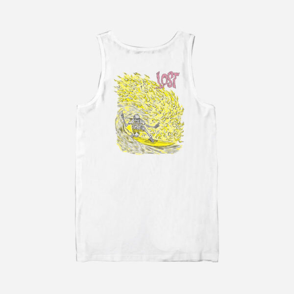 Surf graphic on white sleeveless shirt