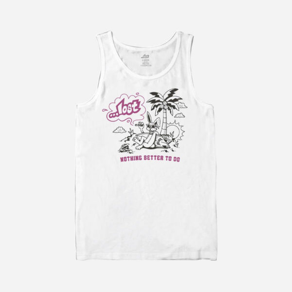 White tank top with tropical beach design