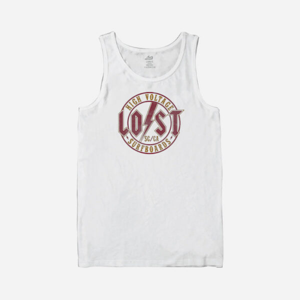 Sleeveless white top with surf logo