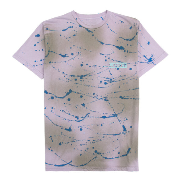 Blue abstract pattern on white T-shirt