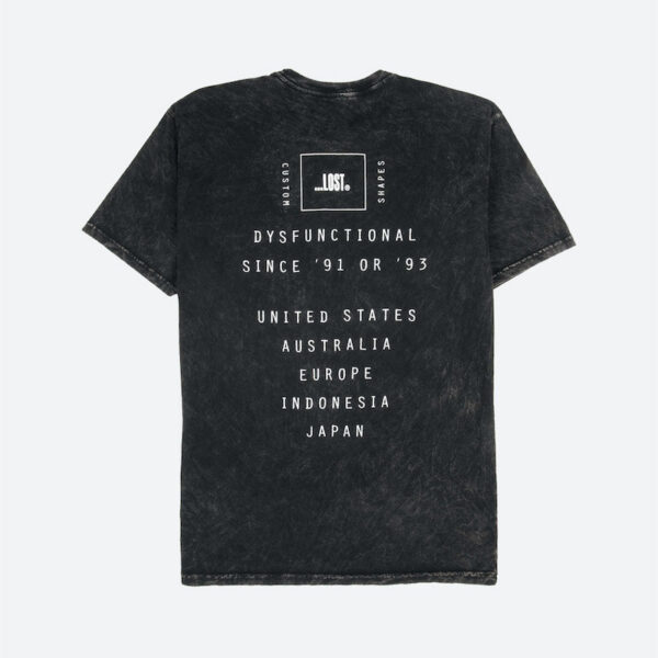 Black graphic tee with white text