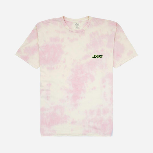 Pastel tie-dye tee, green text detail