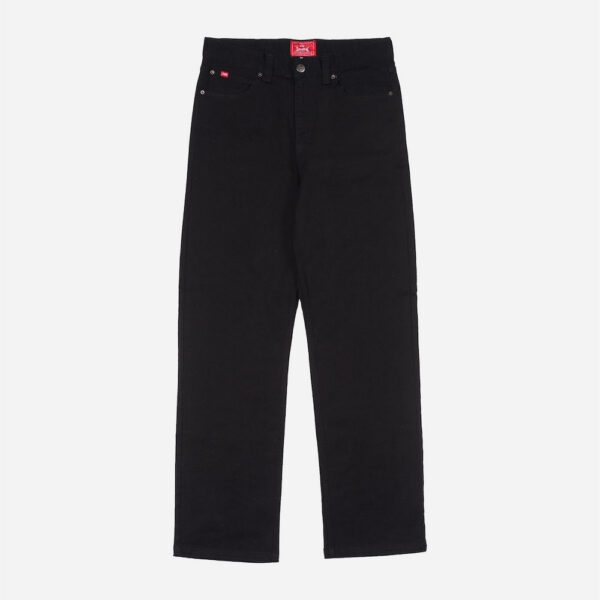 High-waisted black jeans, front view