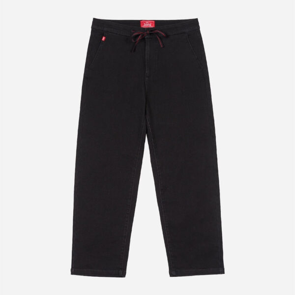 Black pants with red drawstring
