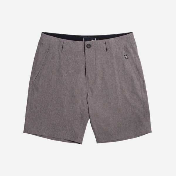 Men's gray shorts with button closure