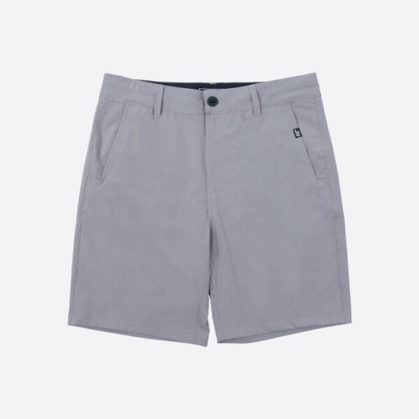 Light gray shorts with button closure
