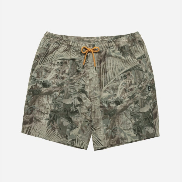 Green camo shorts on white background