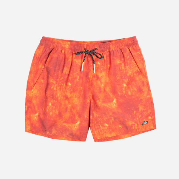 Vibrant orange beach shorts with black drawstring