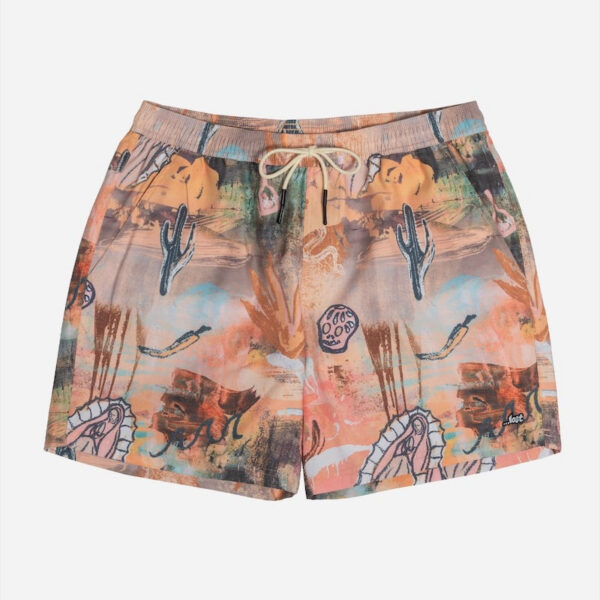Patterned shorts with desert imagery