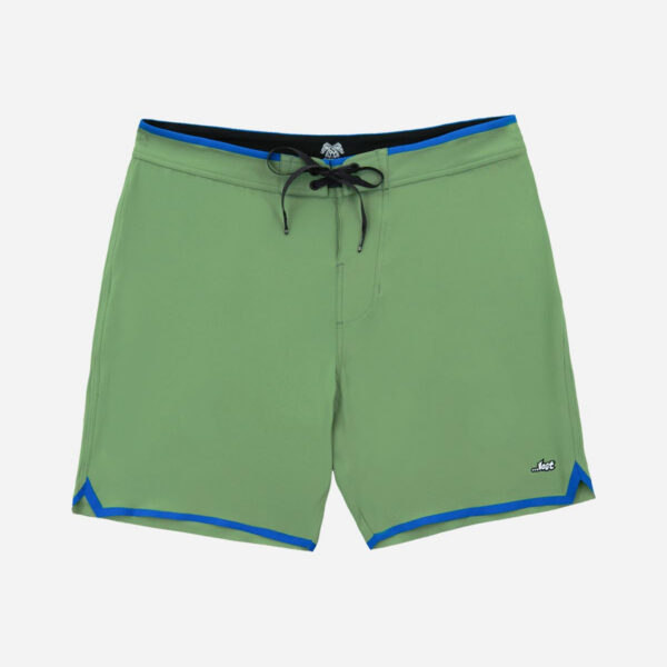 Green swim trunks with blue trim