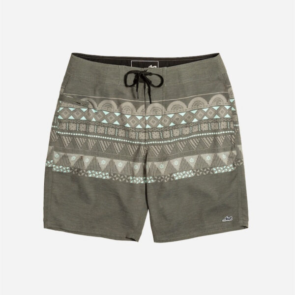 Green patterned board shorts with drawstring