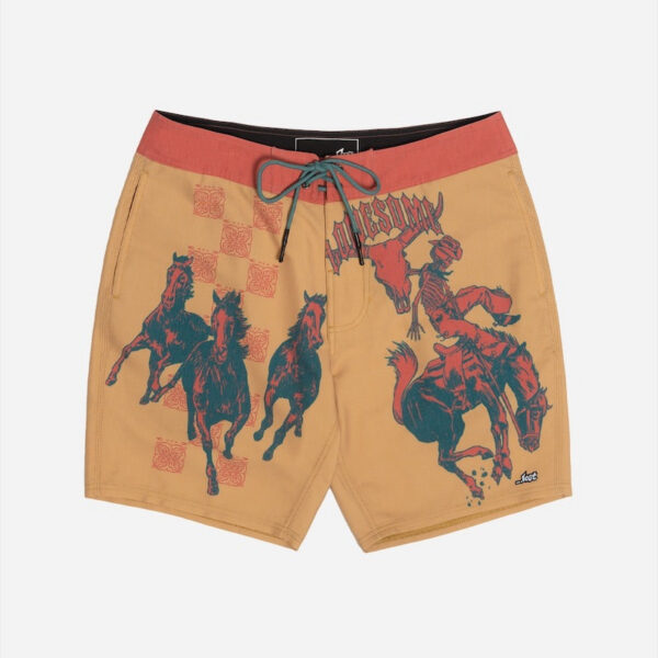 Tan shorts with cowboy and horse print