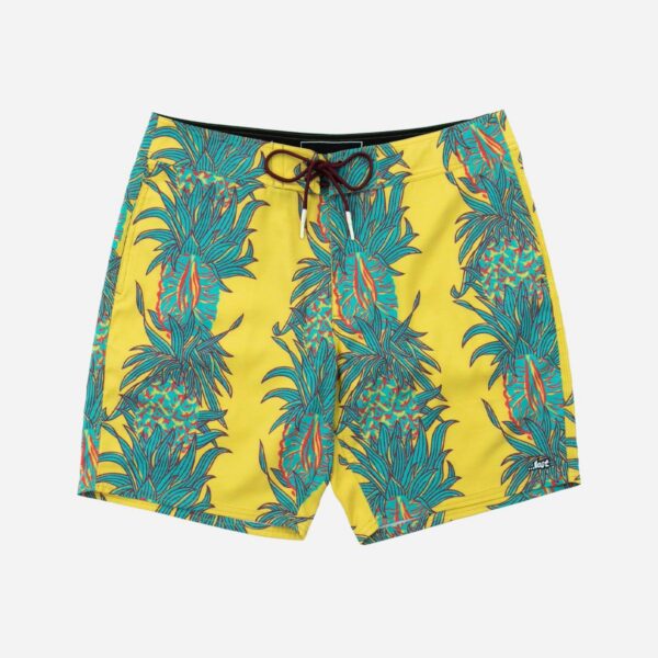 Yellow pineapple-patterned swim trunks