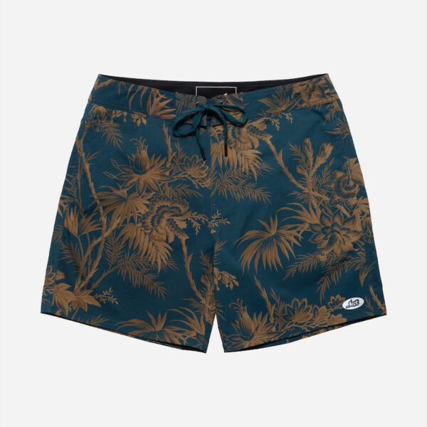 Navy beach shorts with floral design