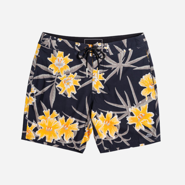 Floral swim trunks with yellow flowers