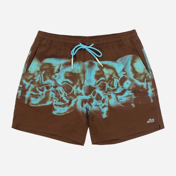 Brown shorts with blue skull design