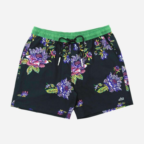 Black shorts with colorful floral pattern