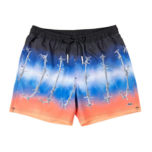 Stylish beach shorts with vivid barbed wire print.