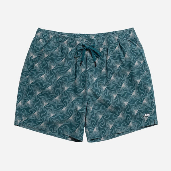 Green patterned swim shorts with drawstring